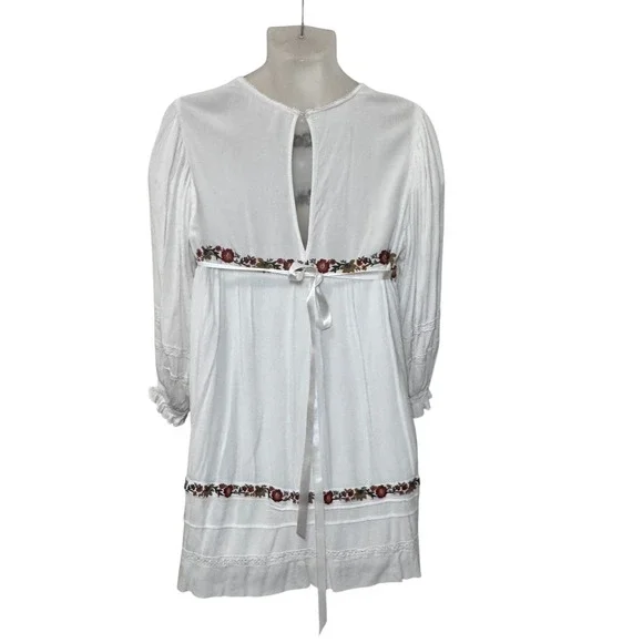 Free People Pasadena Embroidered Mini Dress Long Sleeve Romantic Small - Picture 7 of 12